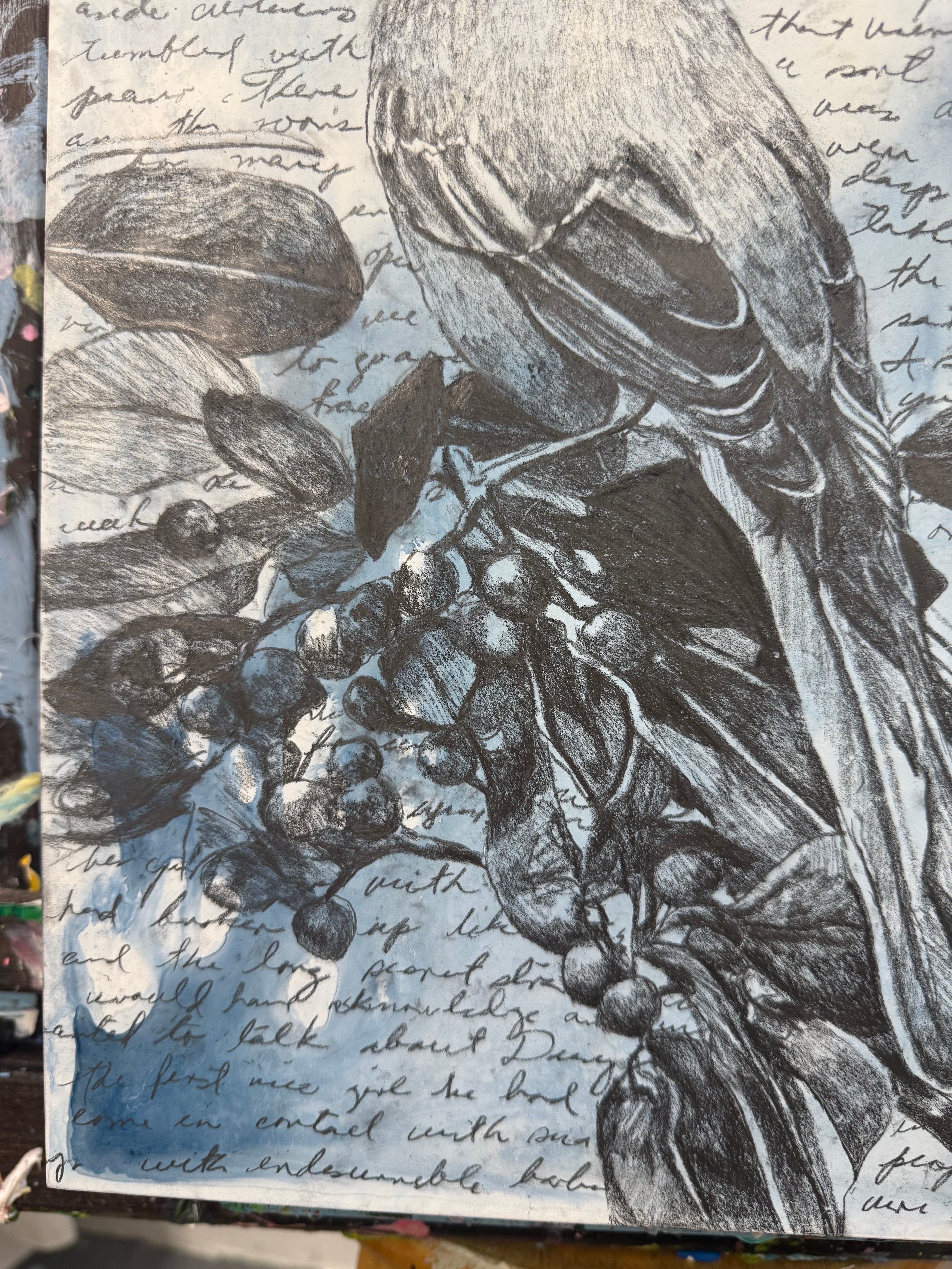 Blue poem / Mixed media on wood panel / 11x14 in ( 27 × 32 in) 2025