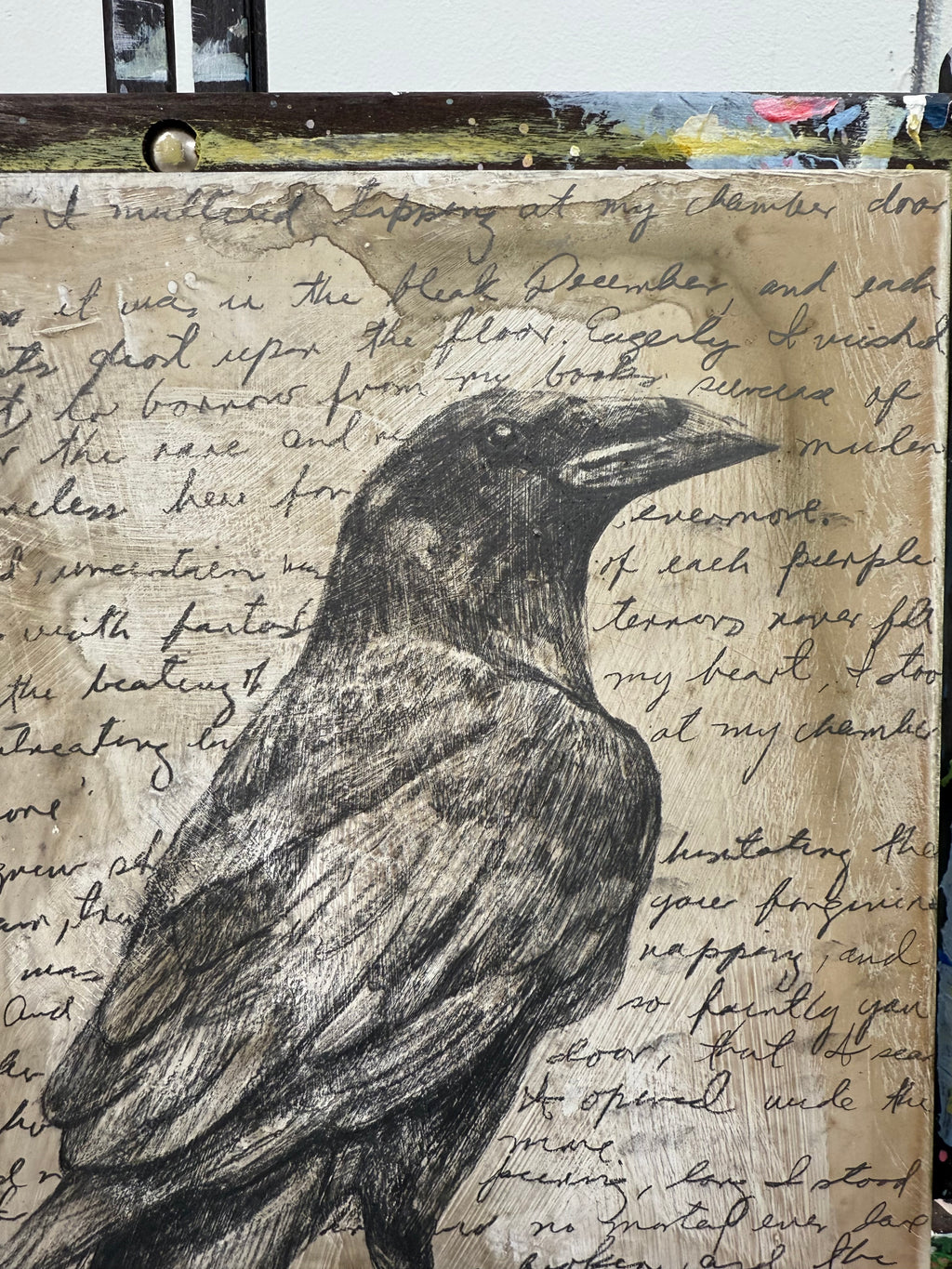 Raven / Mixed media on wood panel /9 x 11 inches (22 x 27cm) / 2025