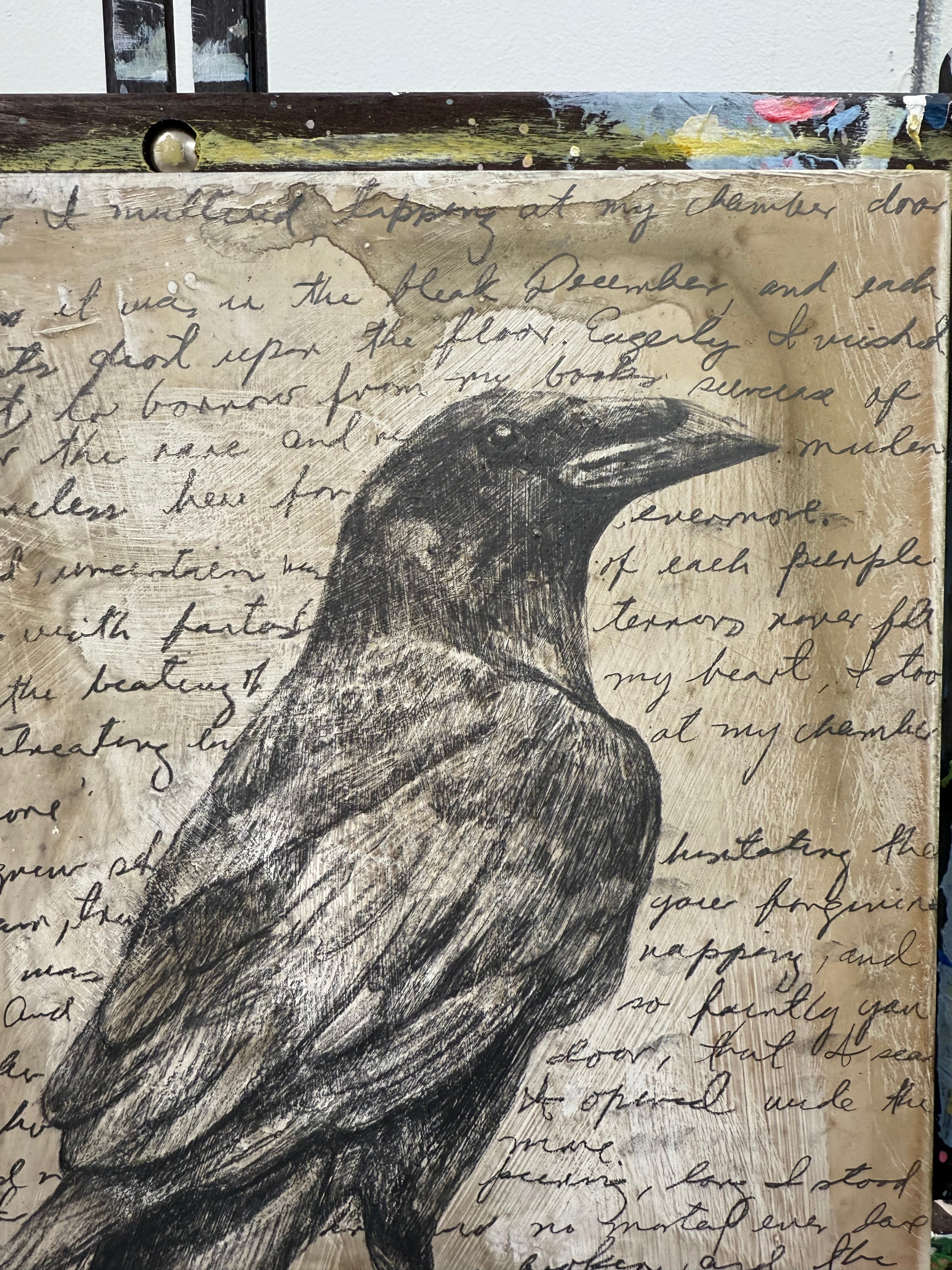 Raven / Mixed media on wood panel /9 x 11 inches (22 x 27cm) / 2025