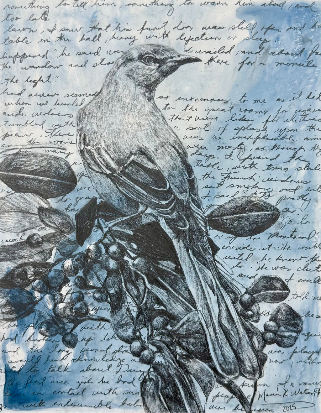 Blue poem / Mixed media on wood panel / 11x14 in ( 27 × 32 in) 2025