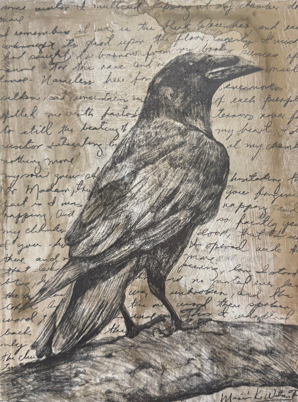 Raven / Mixed media on wood panel /9 x 11 inches (22 x 27cm) / 2025