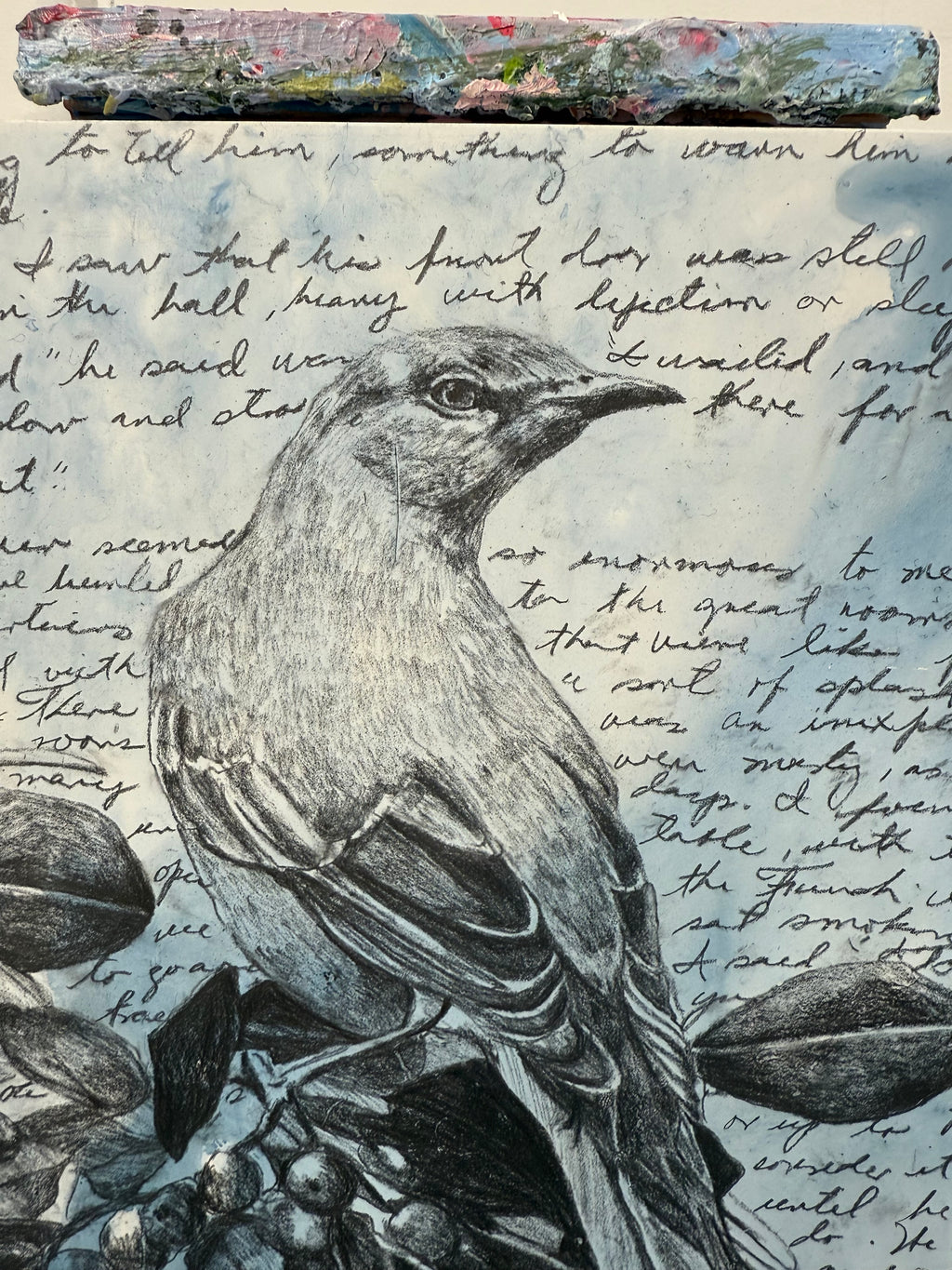 Blue poem / Mixed media on wood panel / 11x14 in ( 27 × 32 in) 2025