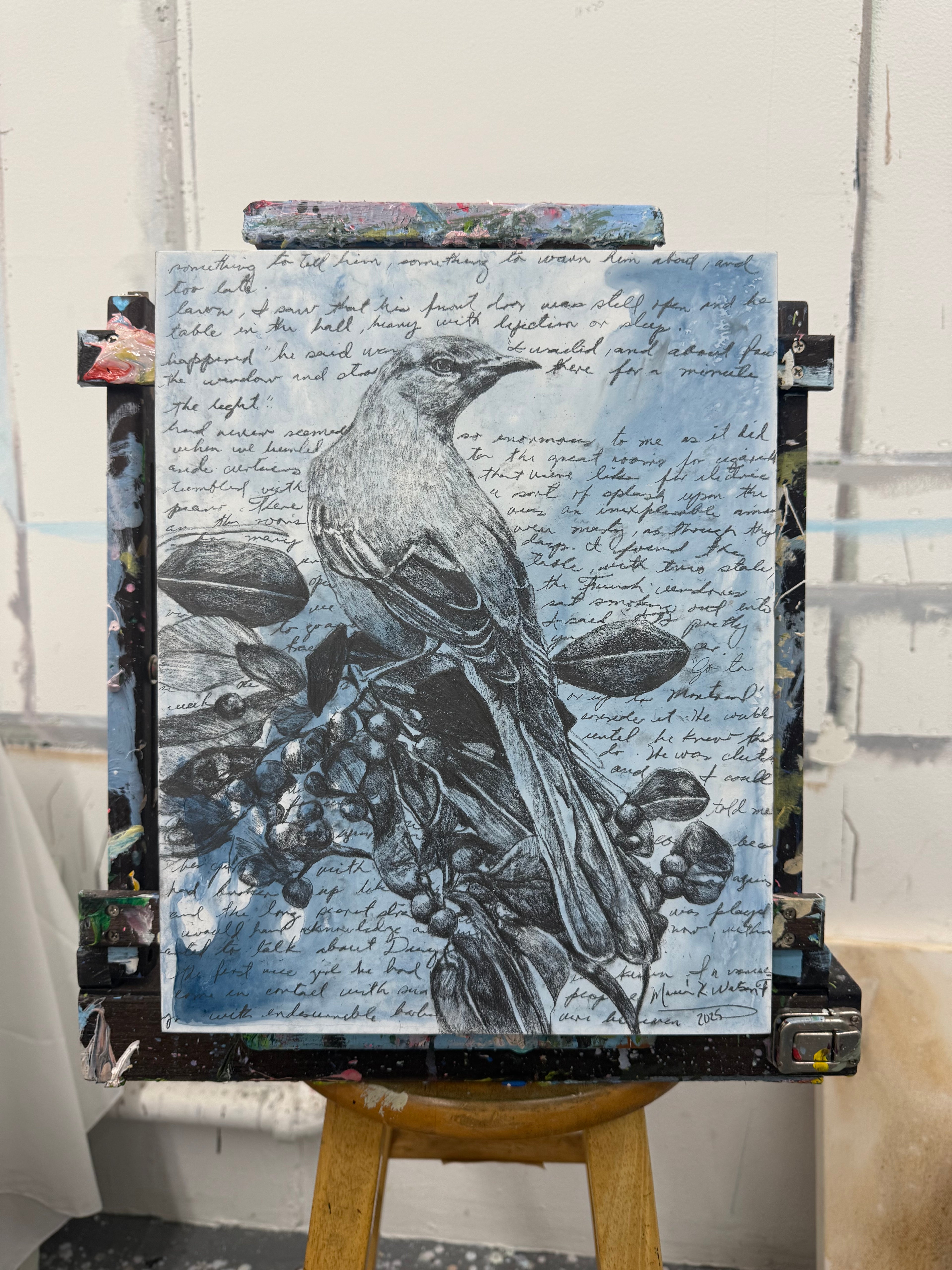 Blue poem / Mixed media on wood panel / 11x14 in ( 27 × 32 in) 2025